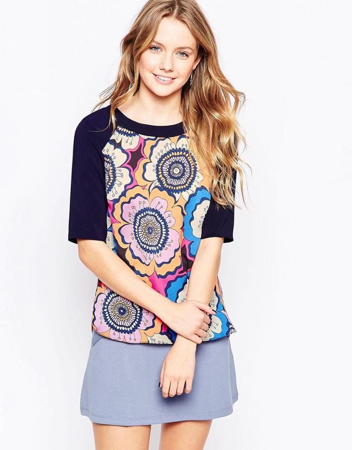 Closet Retro Print Blouse With Contrast Sleeves - Floral
