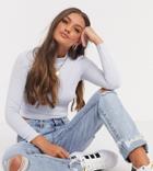 Asos Design Petite Mix & Match Long Sleeve Turtleneck Crop Top Co-ord In Dusty Blue