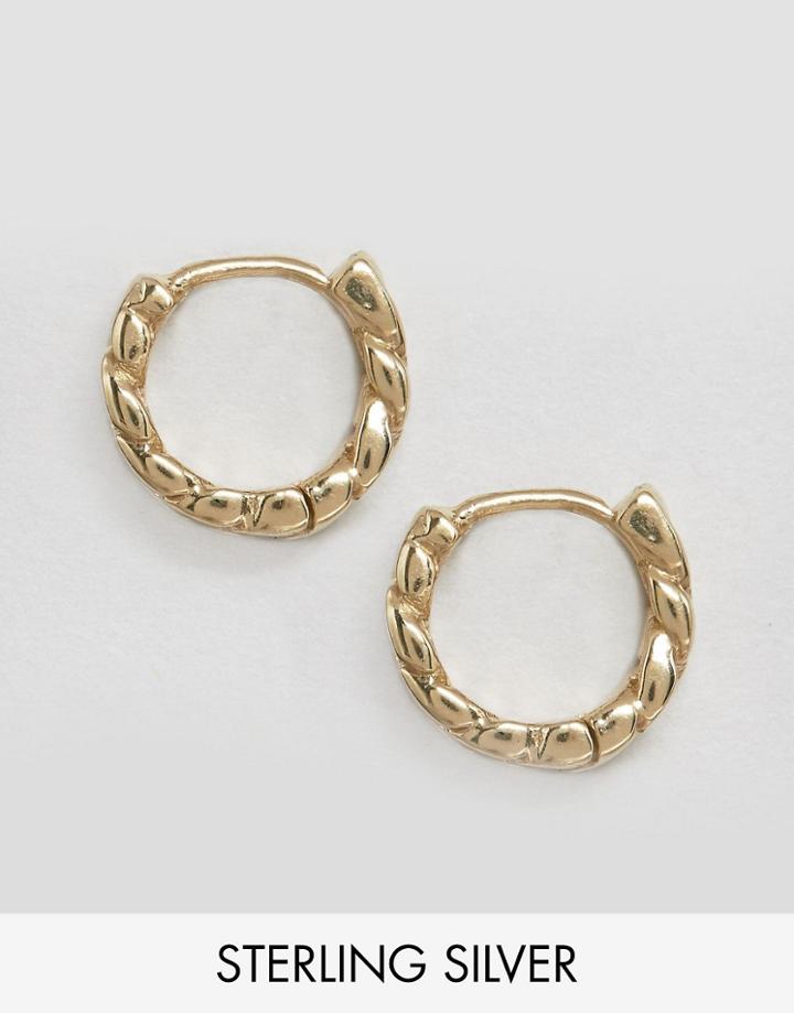 Asos Gold Plated Sterling Silver Mini Chain Hoop Earrings - Gold