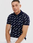 Lacoste L!ve All Over Text Logo Polo In Navy