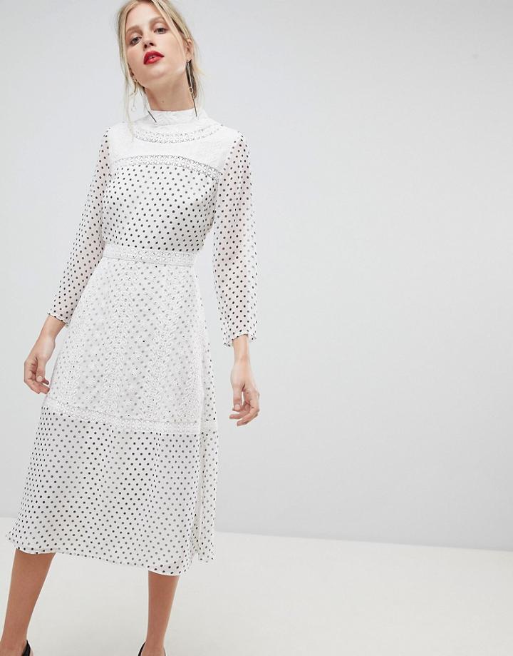 Asos Spot Embroidered Midi Dress - Multi