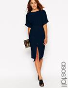 Asos Tall Wiggle Dress With Split Front - Navy $45.00