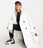 Asos Design Petite Glossy Patent Hooded Trench Coat In Cream-white