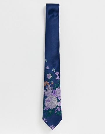 Twisted Tailor Tie With Floral Butterfly Print In Blue
