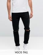 Asos Tall Skinny Jeans With Knee Rips - Black
