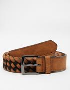 Asos Plaited Belt With Faux Leather And Suede - Brown
