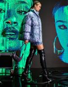 Asos Design Puffer Coat In Blue Abstract Print-multi