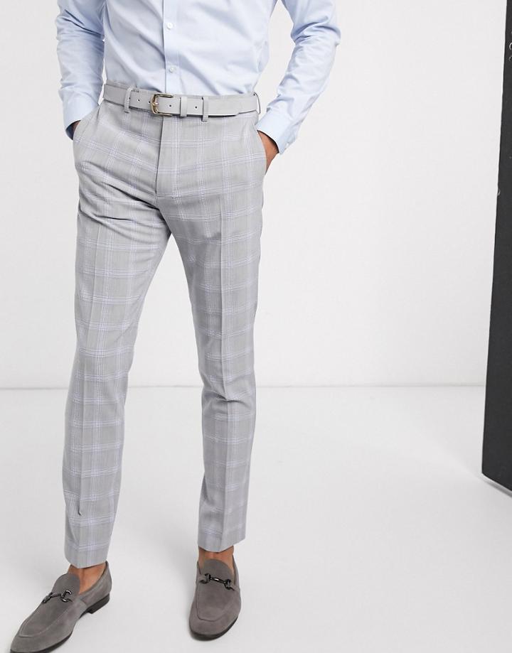 Asos Design Wedding Skinny Suit Pants In Blue And Gray Windowpane Check-grey