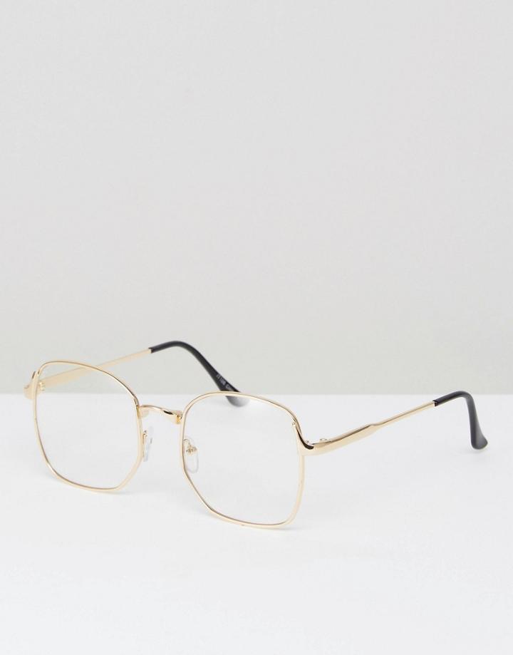 Reclaimed Vintage Inspired Square Clear Lens Glasses In Gold - Brown