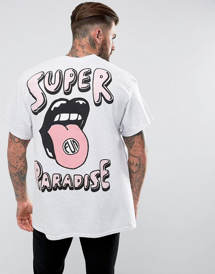 New Love Club Paradise Back Print T-shirt In Oversized Fit - Gray