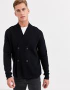 Selected Homme Double Breasted Knitted Cardigan In Black