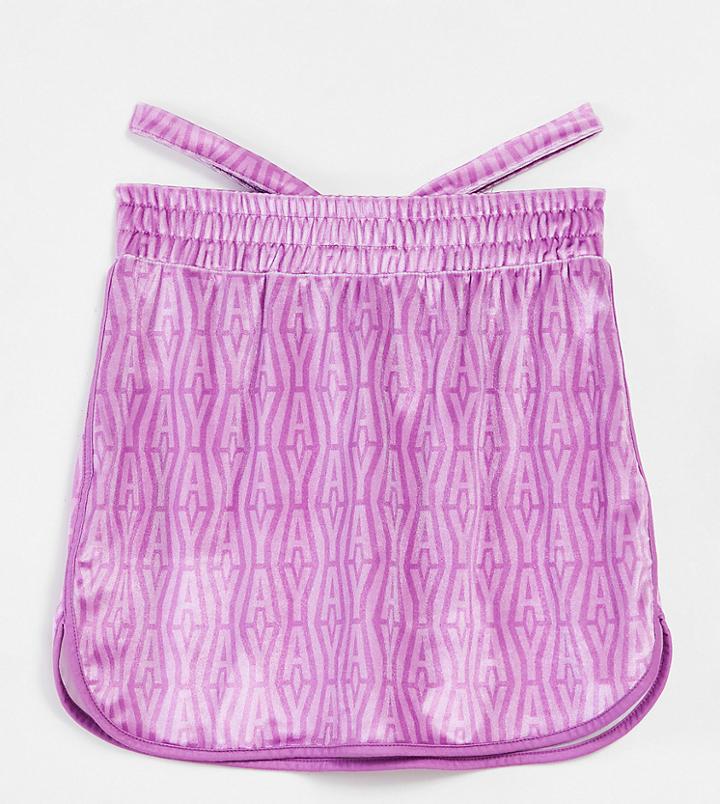 Asyou Hip Strap Velour Mini Skirt In Purple Monogram - Part Of A Set