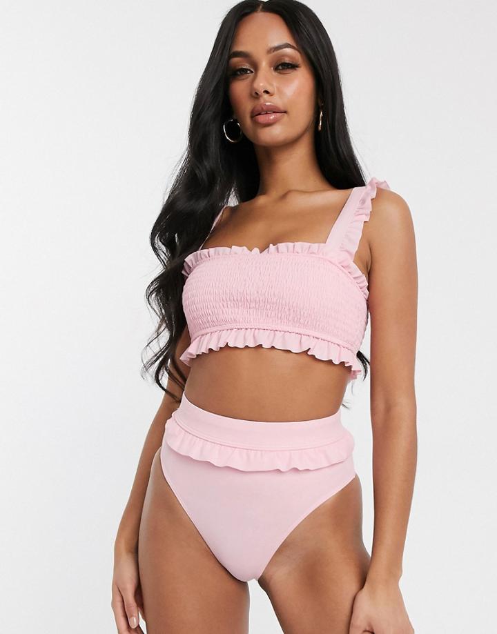 Unique 21 Shirred Frill Strap Biikini Top-pink