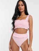 Unique 21 Shirred Frill Strap Biikini Top-pink