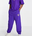 Collusion Oversized Sweatpants With Logo Heart Print In Purple Acid Wash