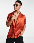 Bolongaro Trevor Satin Revere Shirt In Rust-red