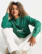 Daisy Street Overdye Sweatshirt With Retro Collegiate Graphic-green