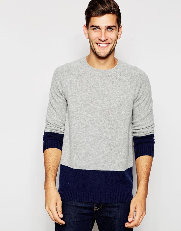 Asos Lambswool Rich Sweater In Color Block - Gray