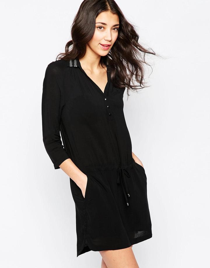 See U Soon Shirt Dress With Embellished Collar - Black