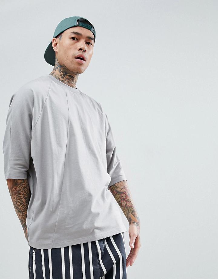 Asos Super Oversized T-shirt With Seam Detail In Gray - Gray