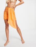 Asos Design Ruched Set Beach Skirt In Orange