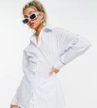 Collusion Cinched Waist Stripe Shirt In Blue-blues