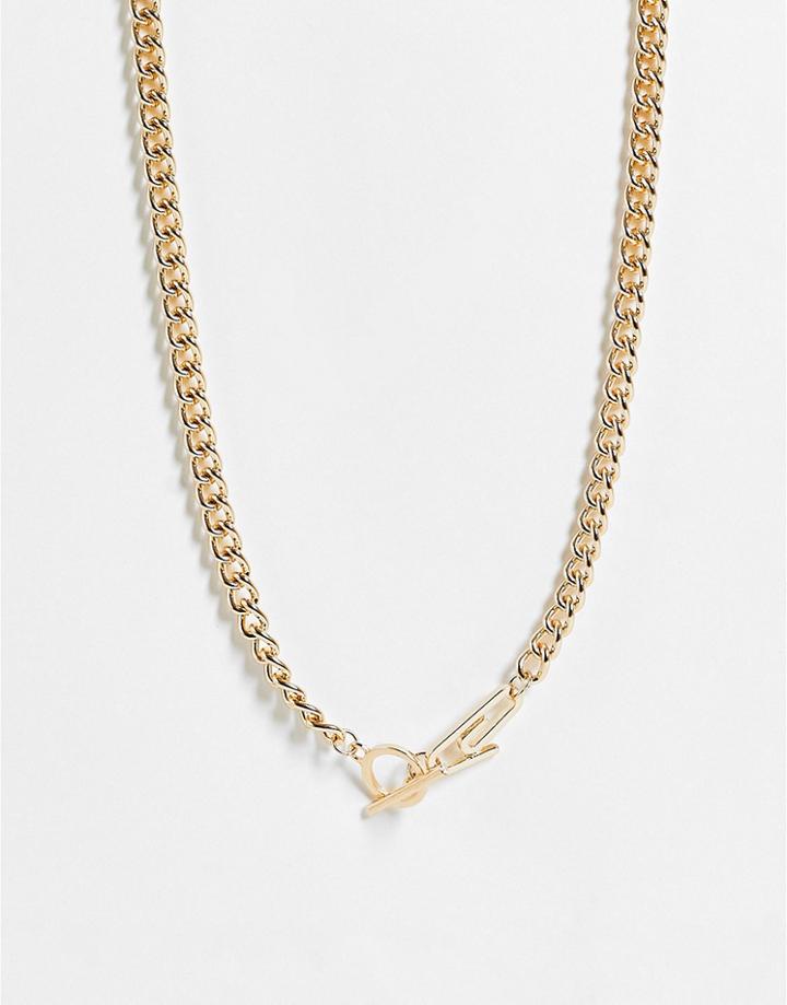 Status Syndicate Chunky Chain Necklace With A Crystal Paperclip Detail In Gold