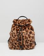 Stradivarius Leopard Faux Fur Backpack - Multi