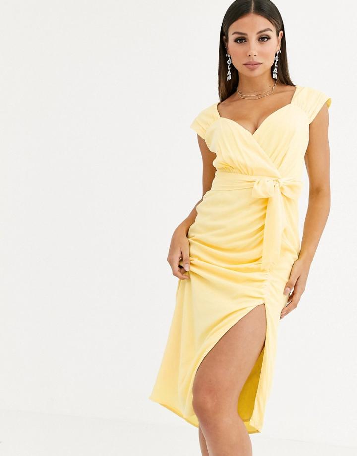 Talulah Radiance Gathered Belted Midi Dress-yellow