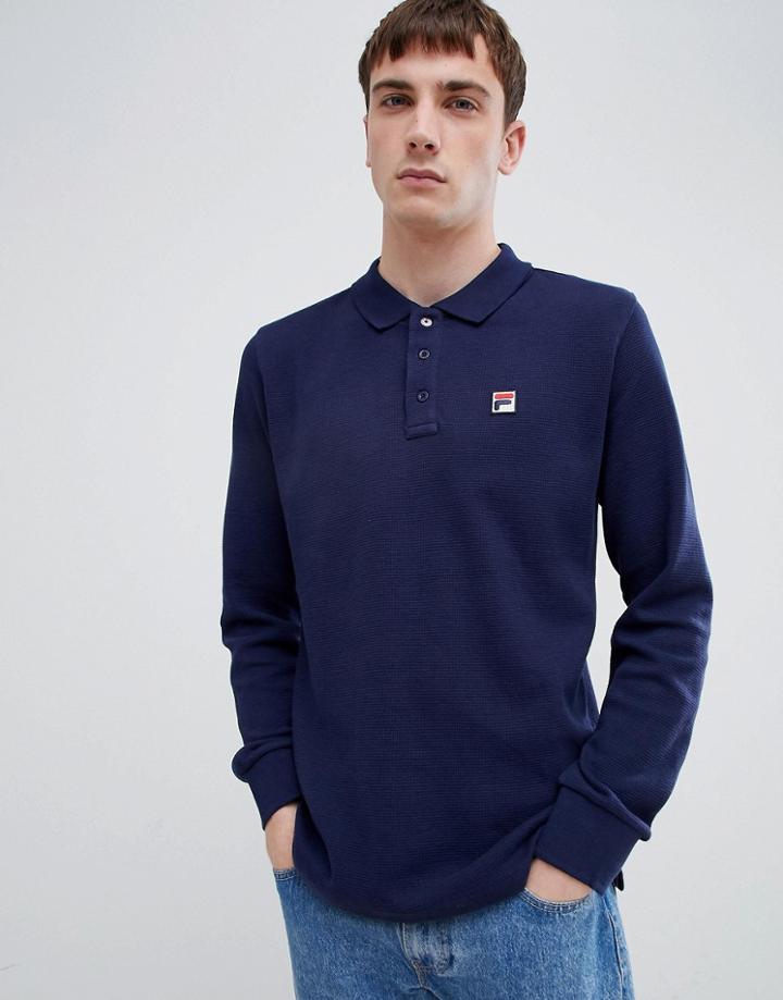 Fila White Line Bertoni Long Sleeve Polo Shirt In Navy - Navy