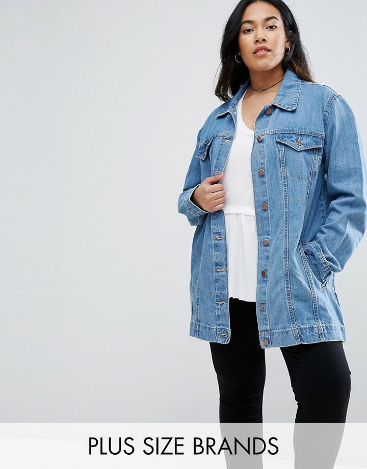 Brave Soul Plus Longline Denim Jacket - Blue