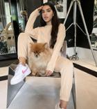 Missguided Petite Two-piece Crop Sweatshirt And Jogger In Beige-neutral