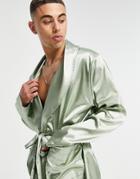 Asos Design Short Satin Dressing Gown In Pastel Green