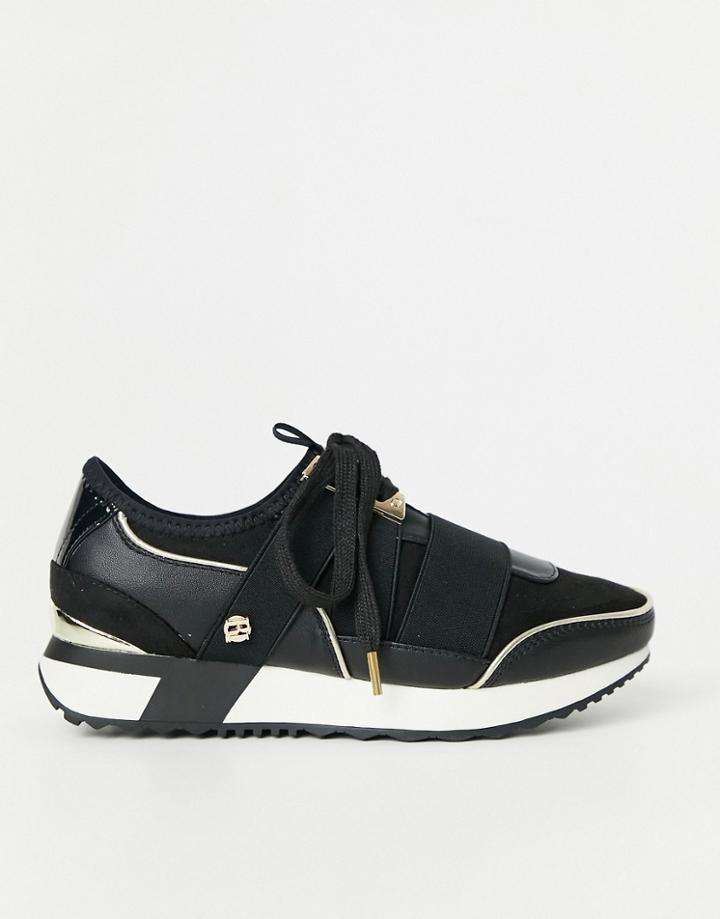 River Island Pull On Lace Up Runner Sneakers In Black
