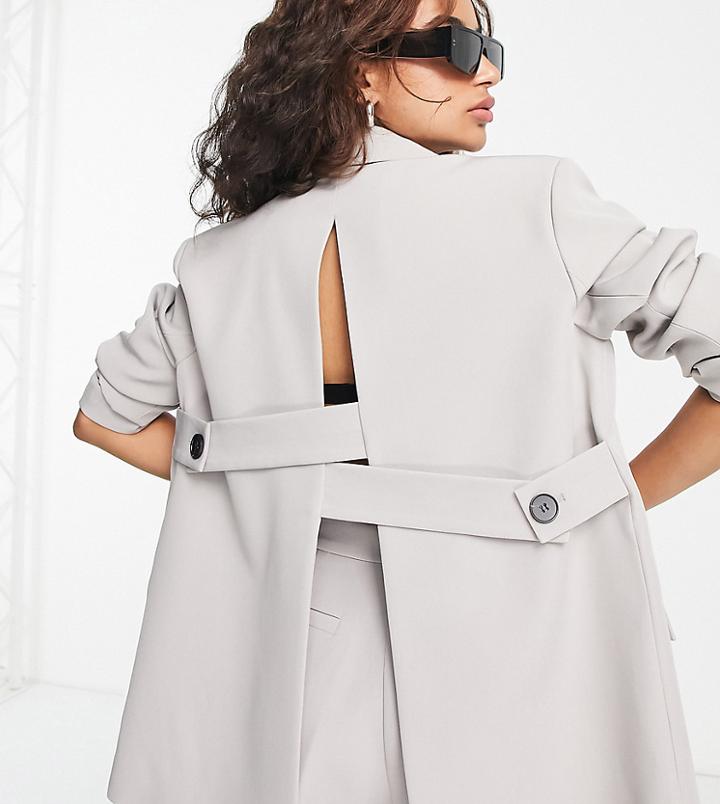 4th & Reckless Petite Tailored Blazer With Back Detail In Gray - Part Of A Set