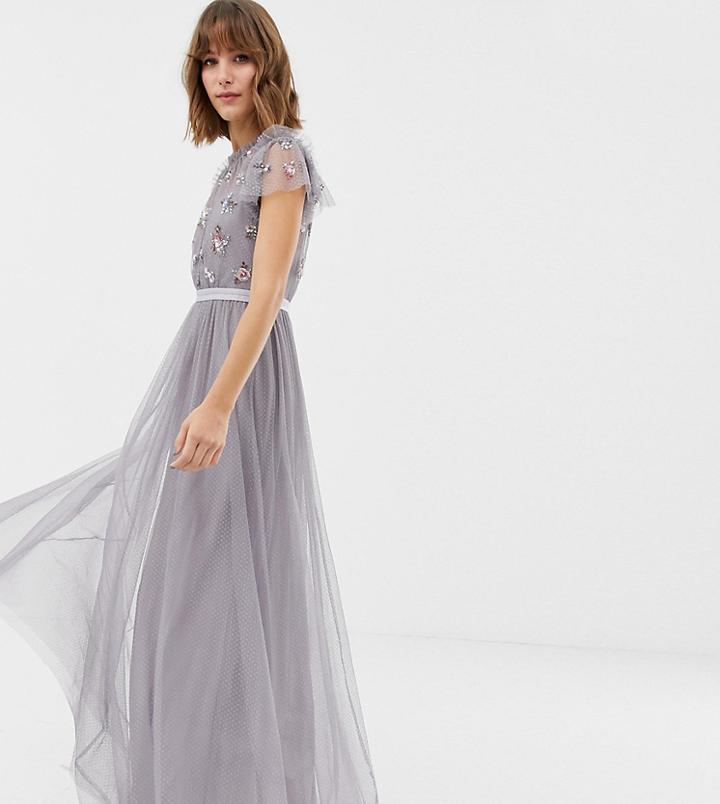 Needle & Thread Embellished Bodice Tulle Maxi Gown In Lavender