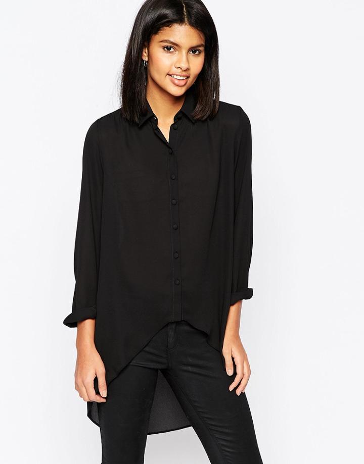 Asos Blouse With Dip Hem - Black