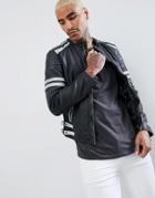 Goosecraft Manchester Leather Biker Jacket In Black And White - Black