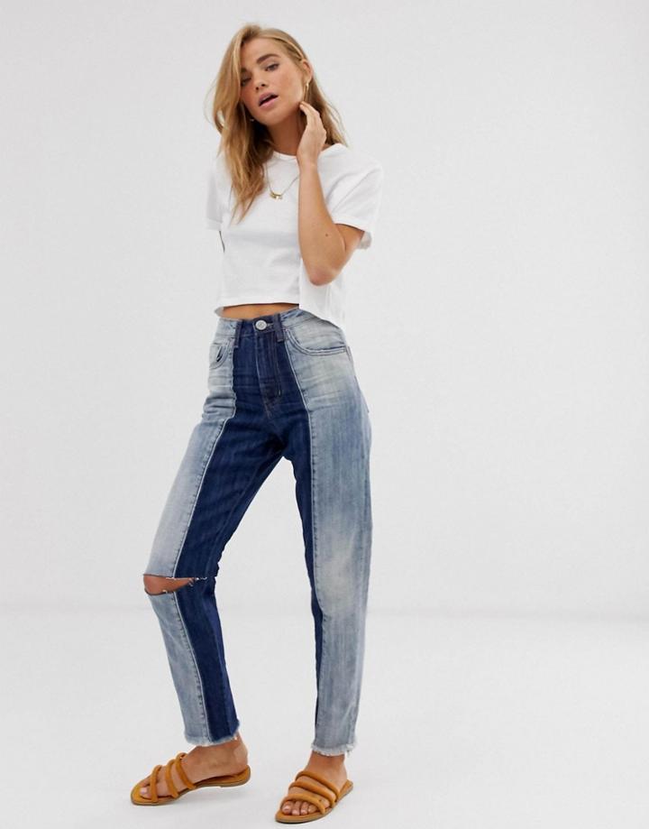 One Teaspoon Legend Contrast Denim Mom Jeans-blue