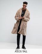 Asos Tall Extreme Oversized Borg Duster Coat - Beige