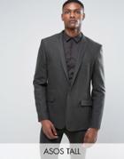 Asos Tall Skinny Suit Jacket In Herringbone Green Wool Blend - Green