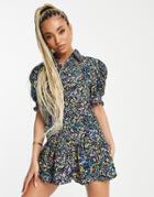 Ax Paris Short Sleeve Shirt Dress In Bright Floral-multi