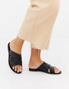 Sol Sana Leather Flat Sandals - Black
