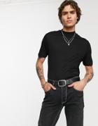 Asos Design T-shirt With Turtleneck In Drapey Viscose In Black - Black