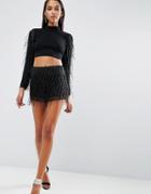 Asos Night Embellished Fringe Co-ord Shorts - Black