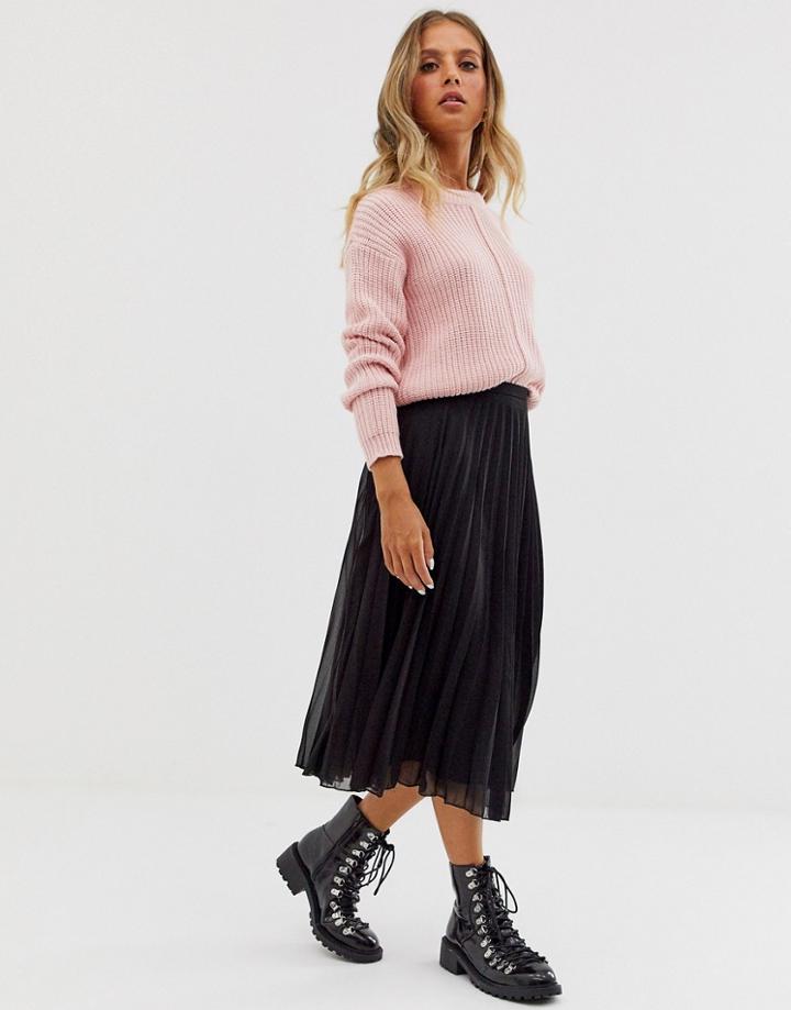 Asos Design Pleated Midi Skirt-black