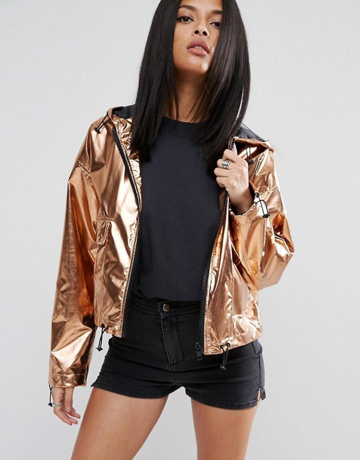 Asos Cropped Metallic Anorak - Gold