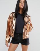 Asos Cropped Metallic Anorak - Gold