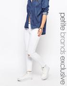 Noisy May Petite Lucy Slim Ankle Cut Busted Knee Jean - White