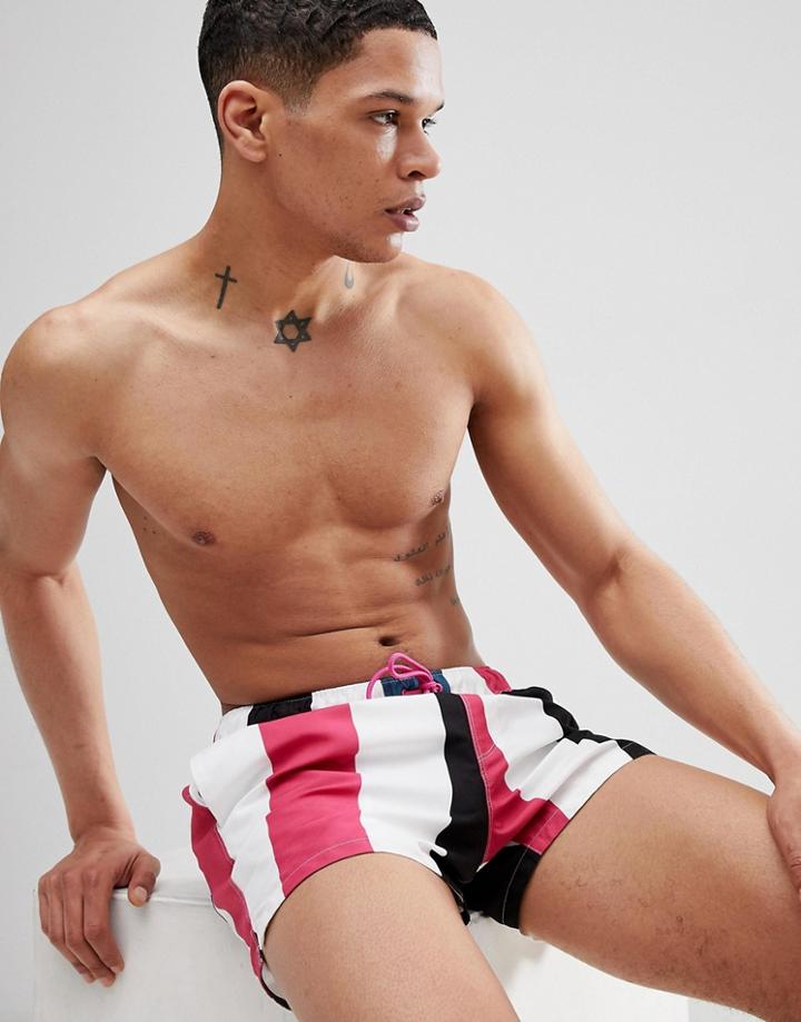 Asos Swim Shorts In Thick Stripes In Short Length - White